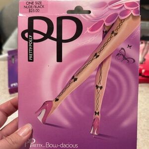 Pretty Polly Nude and Black Bow Tights